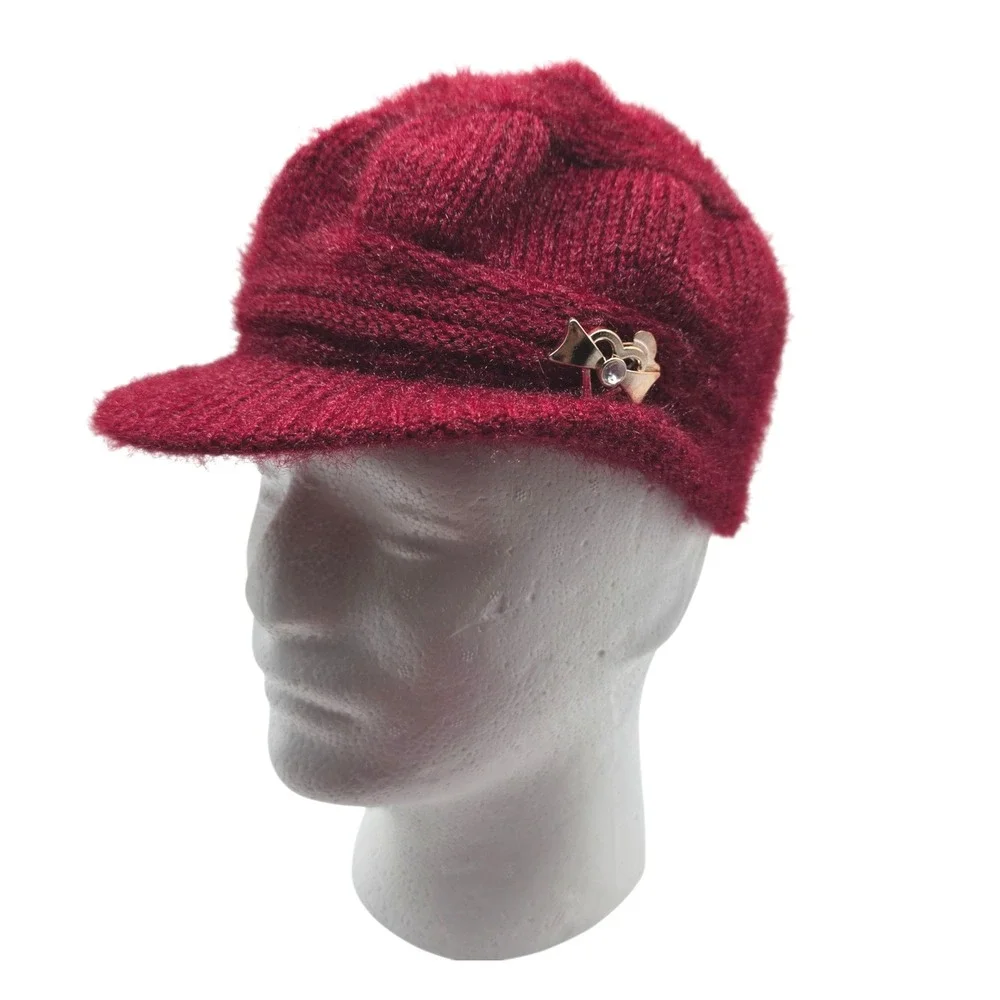 Women's Cozy Knit Hat and‎ Handwarmer Set Burgundy Soft Warm Winter Fashion